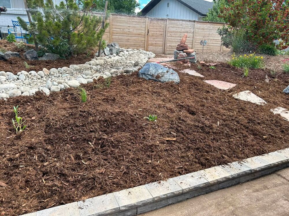 Dry creek bed with stone and new plantings